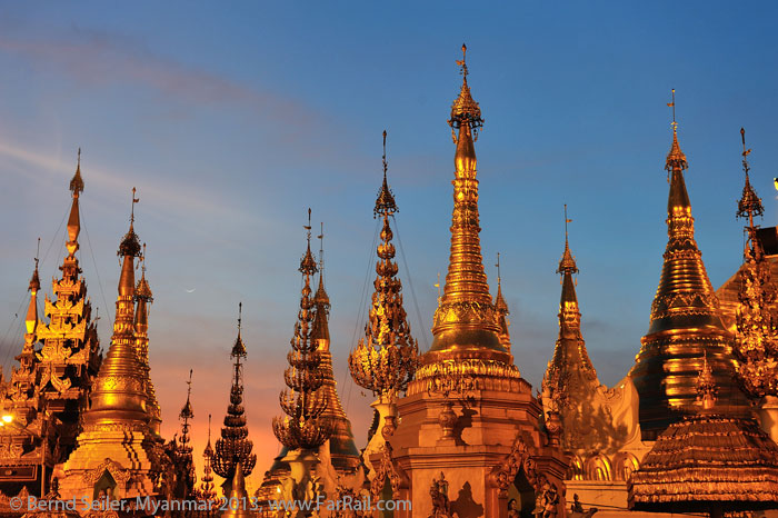 Shwedagon pagoda at dusk, Rangoon